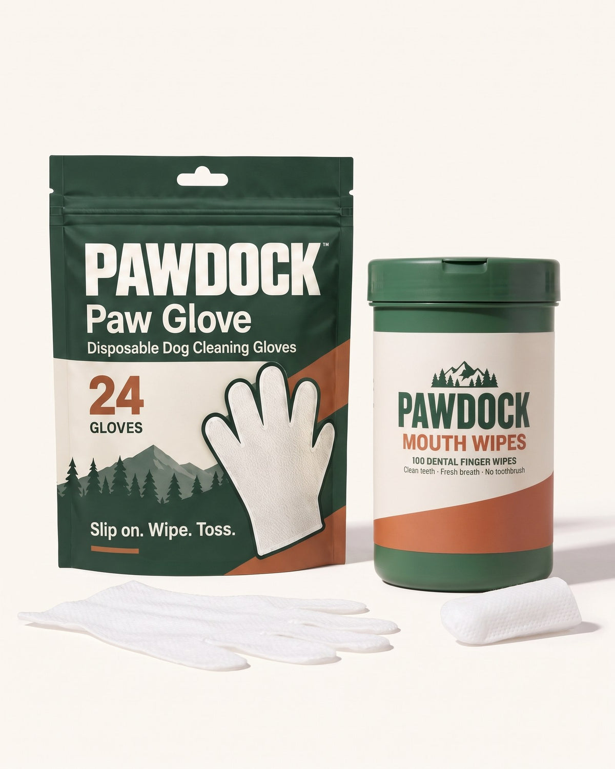 Pawdock Clean-Up Kit — 24 Paw Gloves + 100 Mouth Wipes