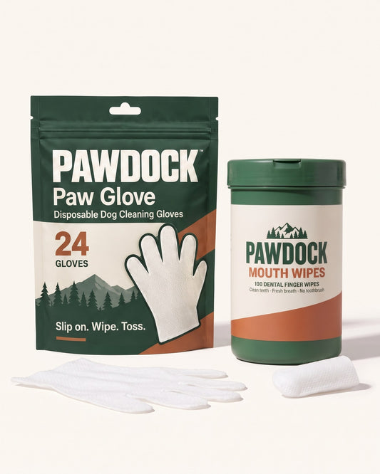 Pawdock Clean-Up Kit — 24 Paw Gloves + 100 Mouth Wipes