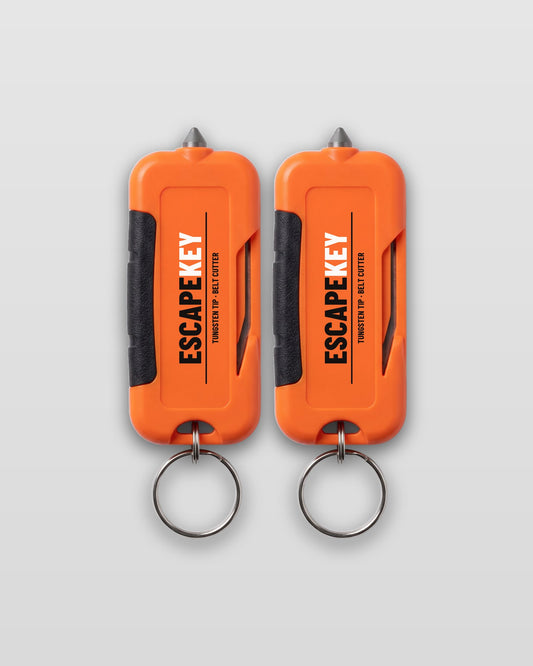 EscapeKey window breaker and seatbelt cutter — two keychain tools